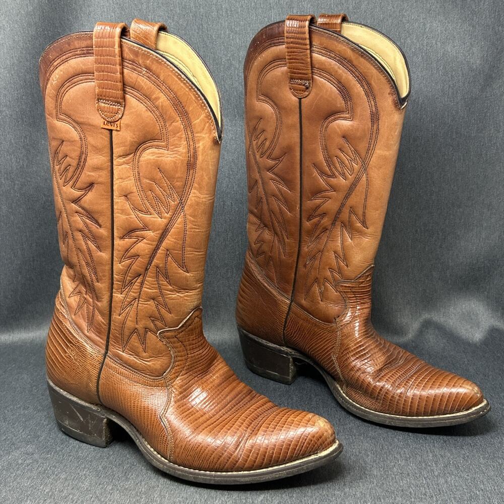Vintage 80s Levis Orange Tab Cowboy Boots Men's 9 M Brown Western Amazonas Heel